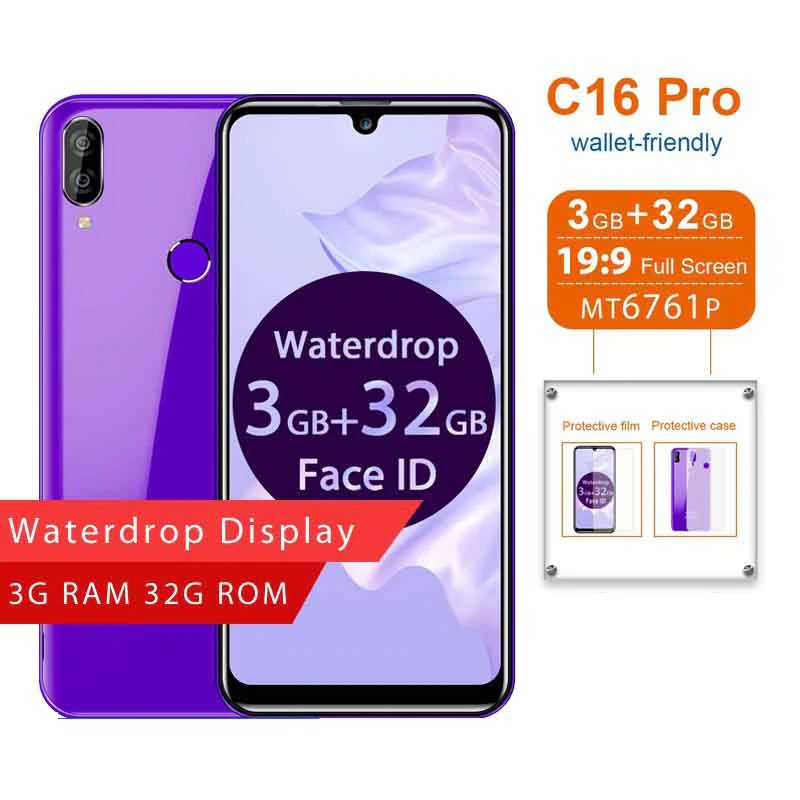 OUKITEL C16 Pro 4G Smartphone 3GB 32GB MT6761P Quad Core 5.71&acirc;�� Waterdrop Scrn Fingerprint Face ID