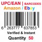50-Nos UPC EAN Barcodes Numbers GS1 Product ID for New Listing on Amazon, eBay & more