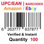 100-Nos UPC EAN Barcodes Numbers GS1 Product ID for New Listing on Amazon, eBay & more