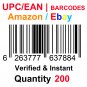 200-Nos UPC EAN Barcodes Numbers GS1 Product ID for New Listing on Amazon, eBay & more