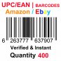 400-Nos UPC EAN Barcodes Numbers GS1 Product ID for New Listing on Amazon, eBay & more
