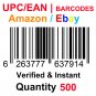 500-Nos UPC EAN Barcodes Numbers GS1 Product ID for New Listing on Amazon, eBay & more