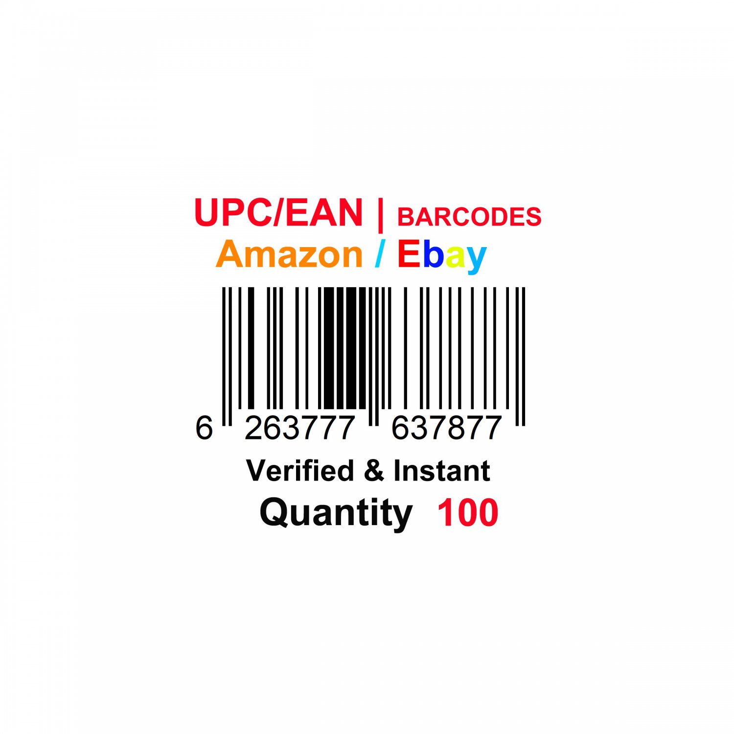 100-Nos UPC EAN Barcodes Numbers GS1 Product ID for New Listing on Amazon, eBay & more