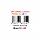 500-Nos UPC EAN Barcodes Numbers GS1 Product ID for New Listing on Amazon, eBay & more