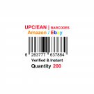 200-Nos UPC EAN Barcodes Numbers GS1 Product ID for New Listing on Amazon, eBay & more