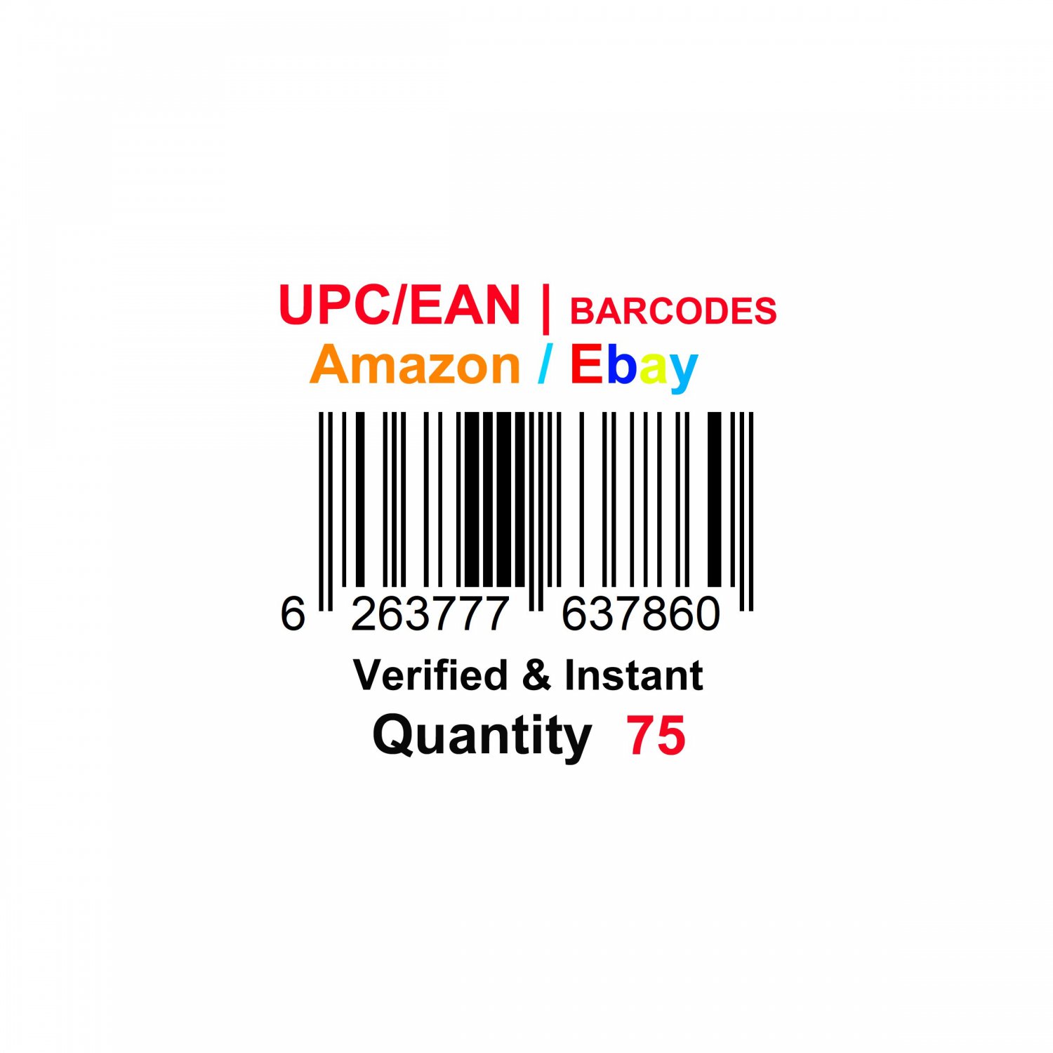 75-Nos UPC EAN Barcodes Numbers GS1 Product ID for New Listing on Amazon, eBay & more