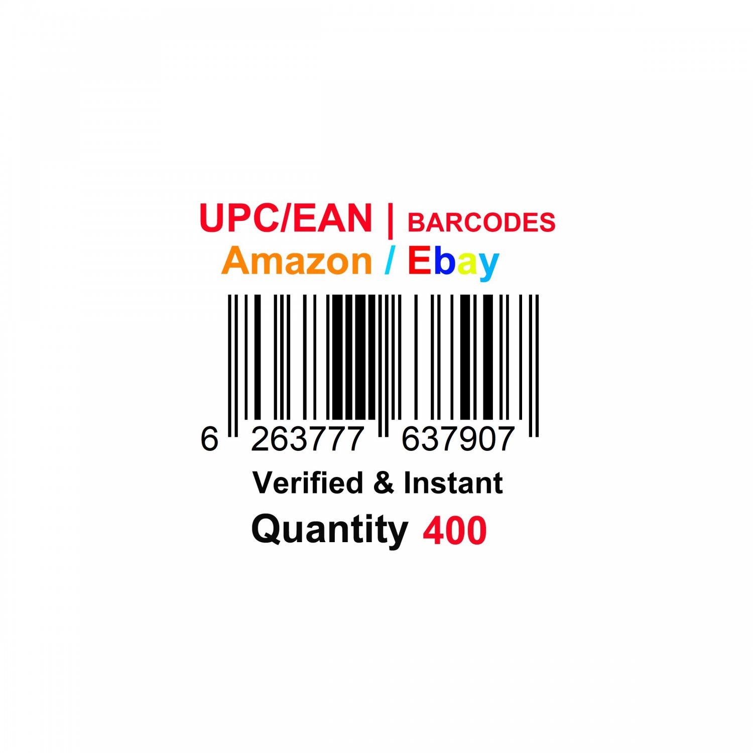 400-Nos UPC EAN Barcodes Numbers GS1 Product ID for New Listing on Amazon, eBay & more