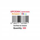 300-Nos UPC EAN Barcodes Numbers GS1 Product ID for New Listing on Amazon, eBay & more