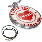 LADIES 18" STAINLESS STEEL SILVER CIRCLE HEART I LOVE YOU BLACK CORD NECKLACE