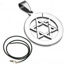 UNSEX LADIES MENS 18" STAINLESS STEEL SILVER STAR OF DAVID BLACK CORD NECKLACE