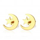 LADIES GIRLS GOLD PLATED POLISHED STAINLESS STEEL STAR MOON STUD EARRINGS