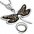 LADIES 18" STAINLESS STEEL COLOURFUL TRIBAL BUTTERFLY BLACK CORD NECKLACE