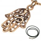 LADIES 18" STAINLESS STEEL BRONZE SNAKE FILIGREE HAMSA HAND BLACK CORD NECKLACE
