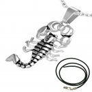 UNISEX LADIES MENS 18" STAINLESS STEEL SILVER SCORPION BLACK CORD NECKLACE