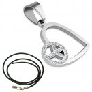 LADIES 18" STAINLESS STEEL SILVER PAVE CZ HEART PEACE BLACK CORD NECKLACE