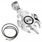 MENS 18" STAINLESS STEEL SILVER YIN YANG BIKER TRIBAL CROSS BLACK CORD NECKLACE