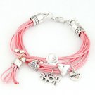 LADIES GIRLS SILVER PINK MULTI CHARM ALLOY ROPE FASHION BRACELET