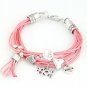 LADIES GIRLS SILVER PINK MULTI CHARM ALLOY ROPE FASHION BRACELET