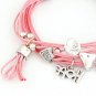 LADIES GIRLS SILVER PINK MULTI CHARM ALLOY ROPE FASHION BRACELET