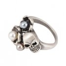 LADIES GIRLS SILVER BRONZE FLOWER SKULL SKELETON ANTIQUE LOOK FASHION RING