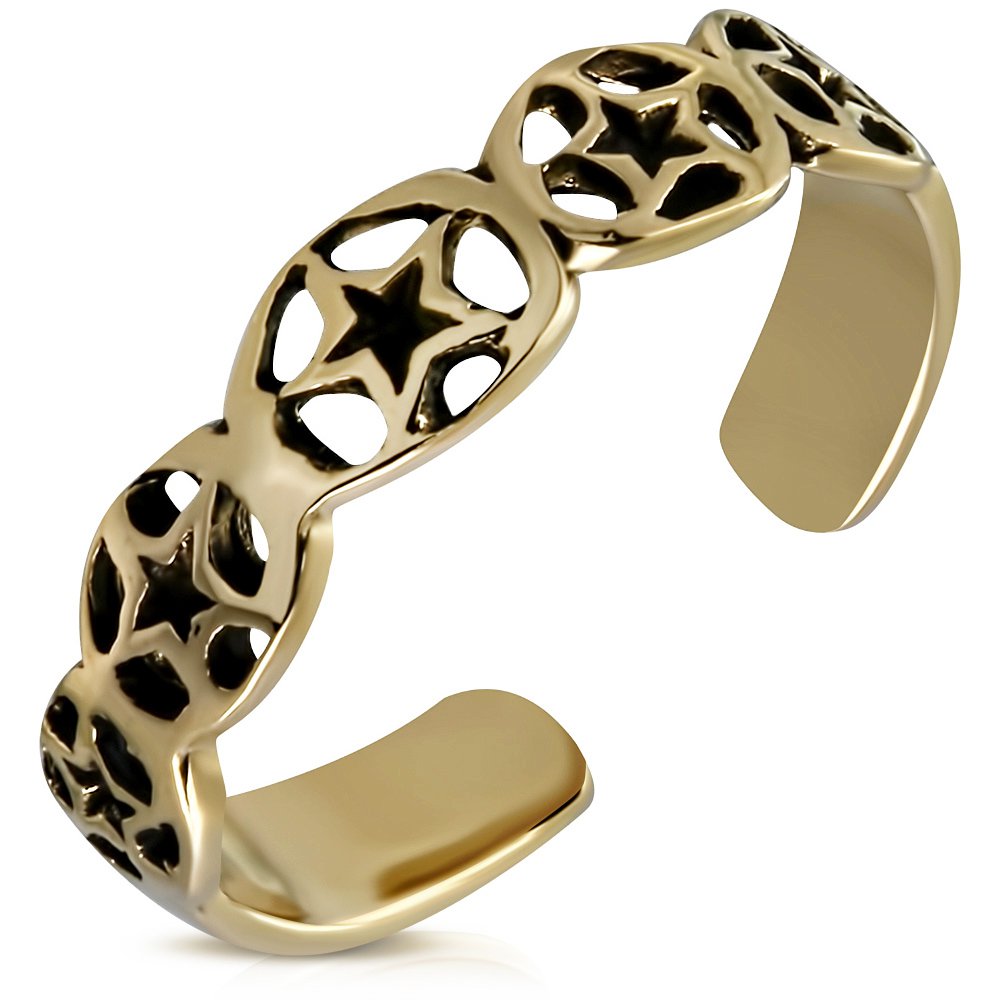 BRONZE ANTIQUE VINTAGE LOOK ADJUSTABLE LADIES GIRLS OVAL LINK STAR CUFF TOE RING