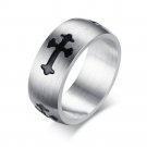 MENS BOYS SILVER BLACK CROSS STAINLESS STEEL JEWELLERY BAND RING