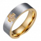 BOYS MENS STAINLESS STEEL CUBIC ZIRCONIA CROSS SILVER GOLD PLATED BAND RING