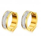 LADIES GIRLS STAINLESS STEEL GOLD PLATED RHINESTONE HUGGIE HOOP EARRINGS