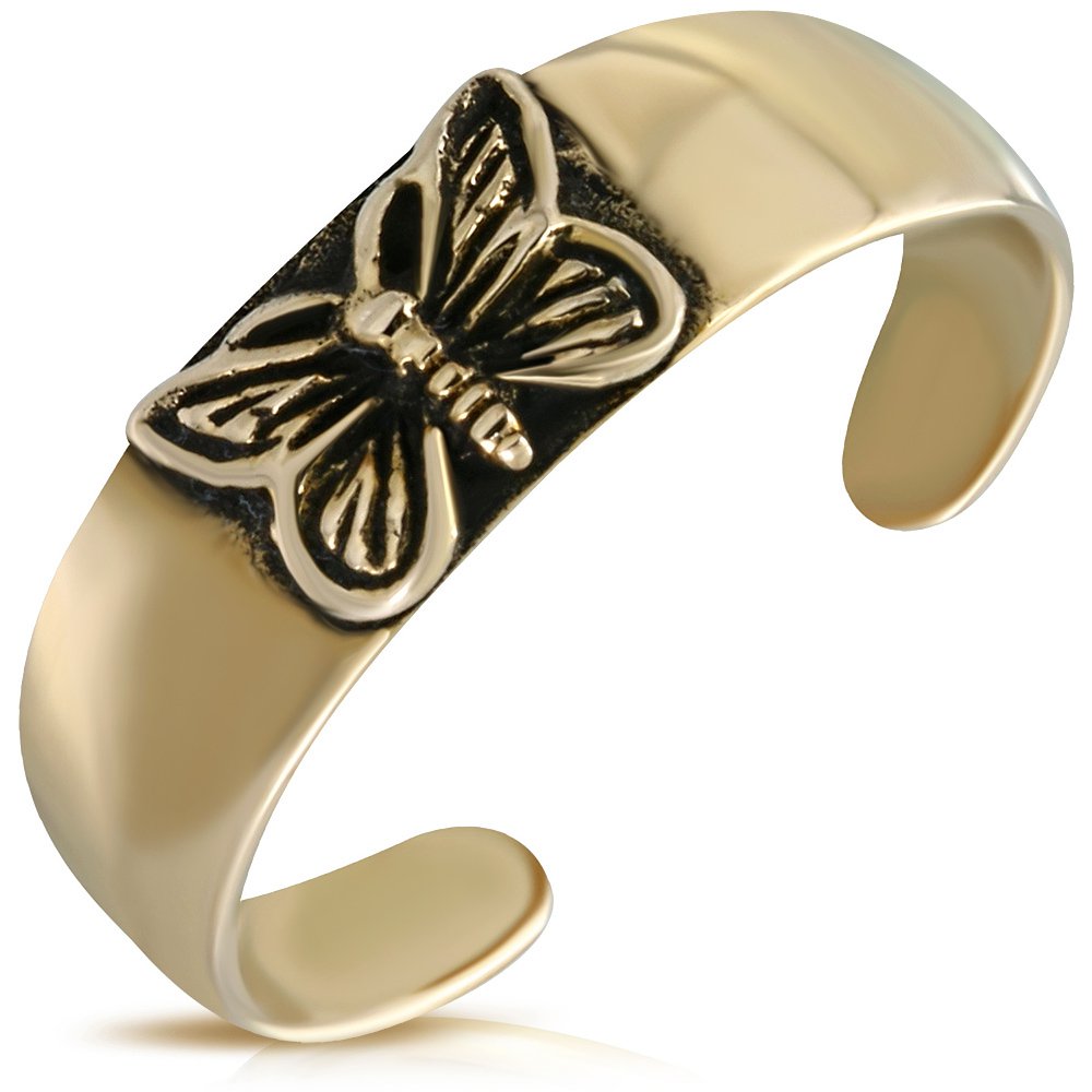 BRONZE ANTIQUE VINTAGE LOOK ADJUSTABLE LADIES GIRLS BUTTERFLY CUFF TOE RING