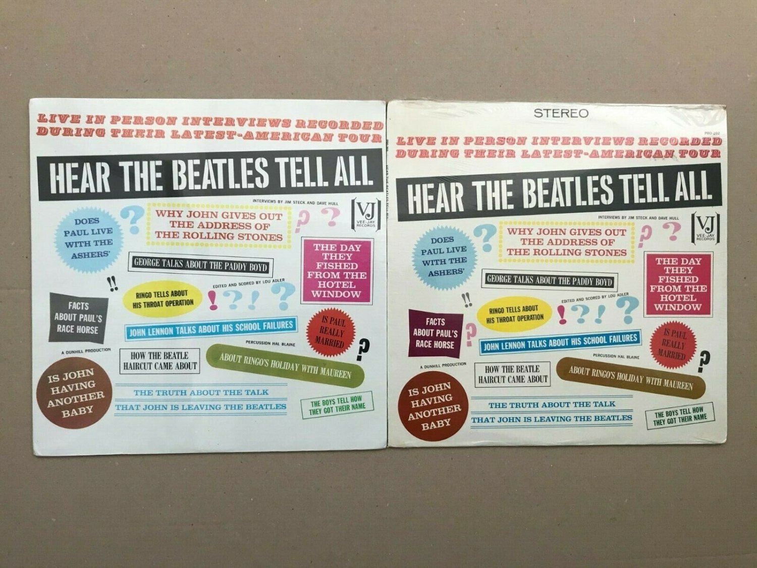 SEALED, 2 x The Beatles &acirc;��&acirc;�� Hear The Beatles Tell All PRO-202, Mono & Stereo