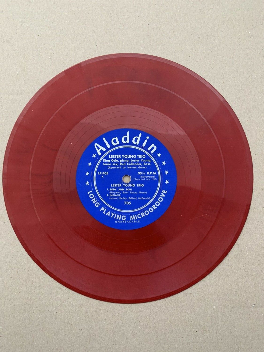 Lester Young - King Cole - Red Callender Trio 705, Mono, Red Vinyl, US, 1953