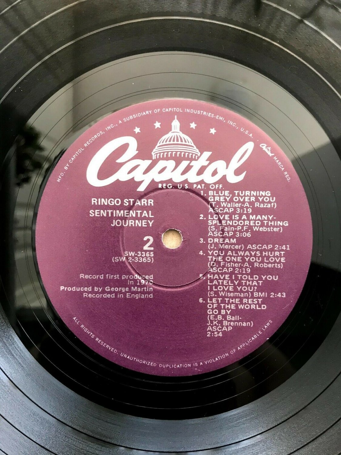 Ringo Starr &acirc;��&acirc;�� Sentimental Journey SW 3365, Winchester Press, Purple Label