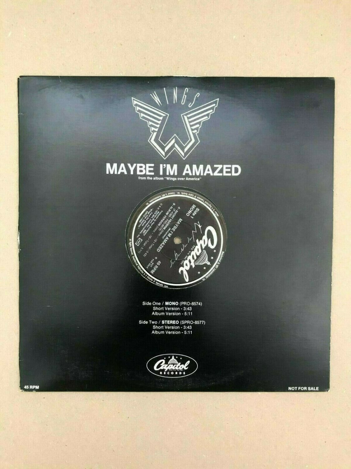 Wings &acirc;��&acirc;�� Maybe I'm Amazed PRO-8574, Promo, US, 1976