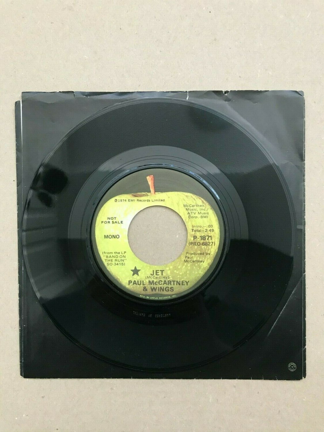 Paul Mccartney & Wings ‎– Jet P-1871, Promo, Original Apple Sleeve, Us 