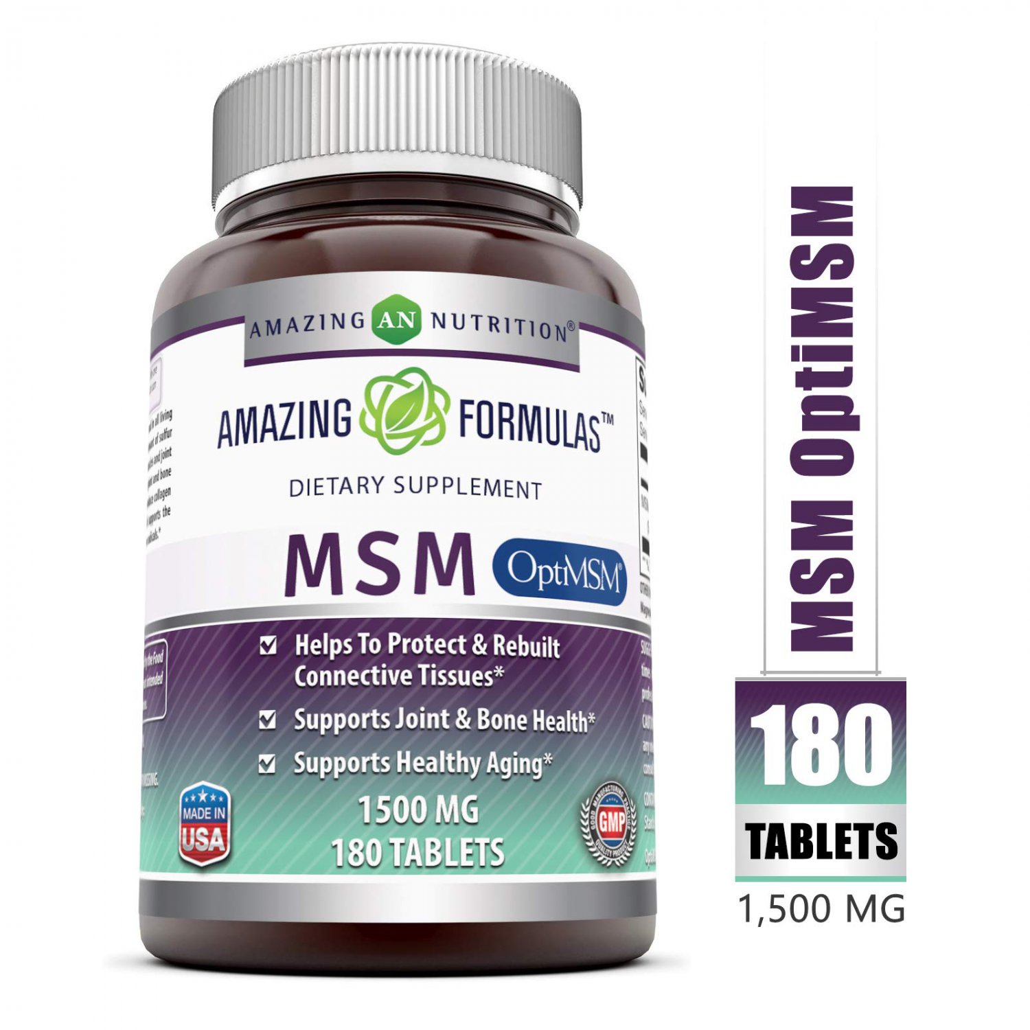 Amazing Formulas OptiMSM - 1500 mg 180 Tablets (Non-GMO,Gluten Free) - Supports Connective Tissue, H