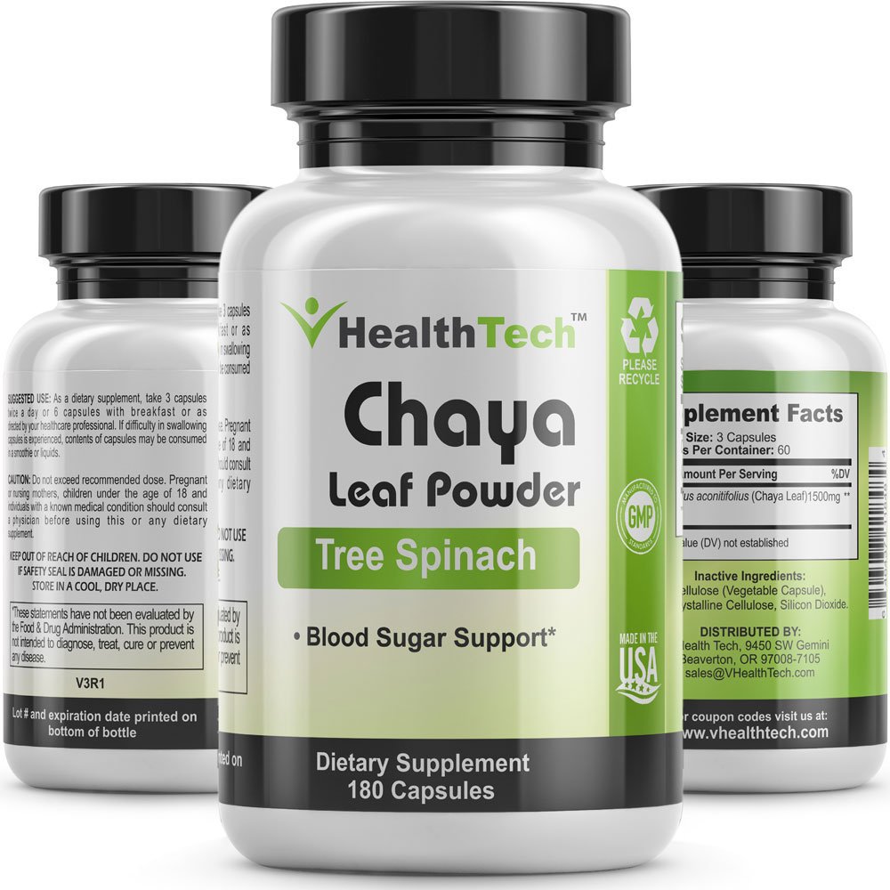 Chaya (Tree Spinach) - Leaf Powder - Blood Sugar Support - Blood Circulation - 180 Veggie Capsules -