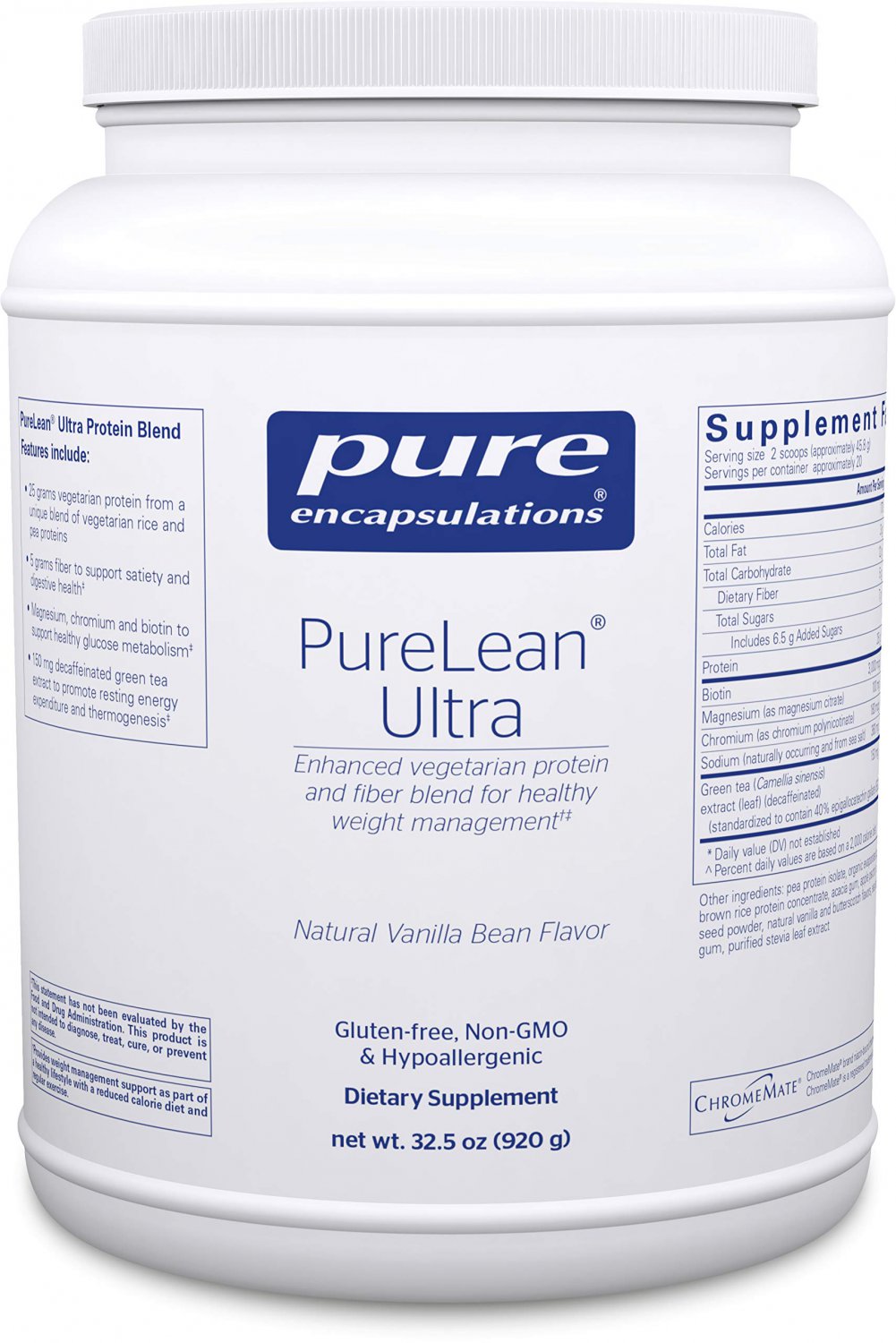 Pure Encapsulations - PureLean Ultra - Vegetarian Pea Protein and Fiber Blend with Green Tea and Ste