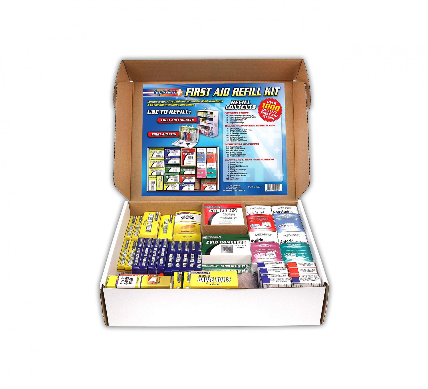 Rapid Care First Aid 91003 Refill Kit for 4 Shelf First Aid Cabinet, 1,033 Pieces, For Over 150 Peop