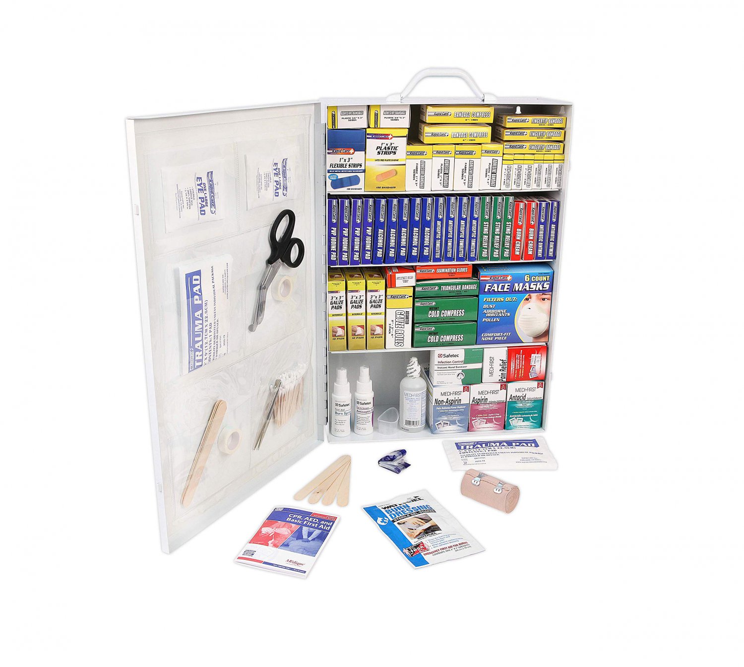 Rapid Care First Aid 80099 4 Shelf All Purpose First Aid Kit Cabinet, Class A+, Exceeds OSHA/ANSI Z3