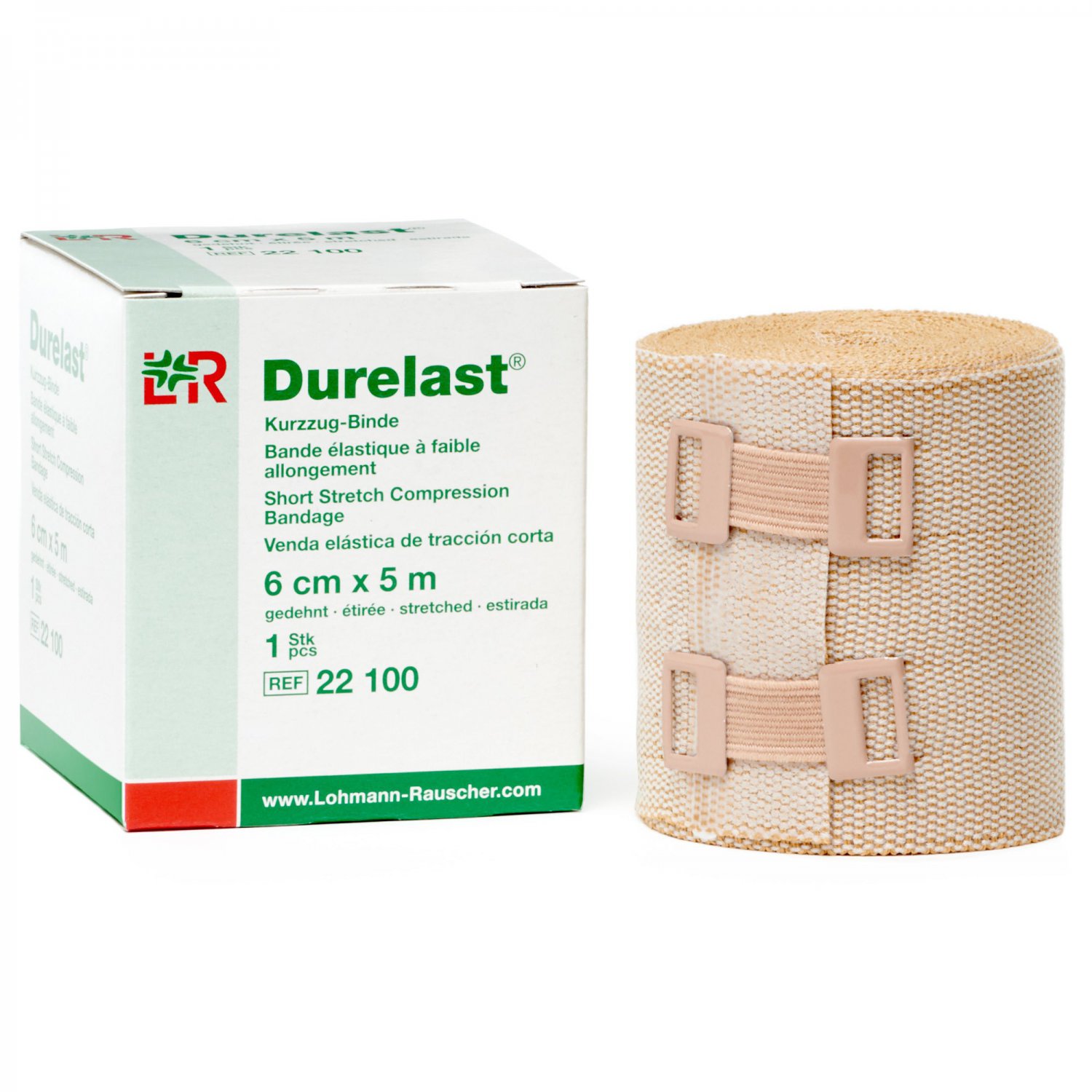 Lohmann & Rauscher Durelast Extra Short Stretch Bandage, Compression Bandage with 45% Stretch, 66% C