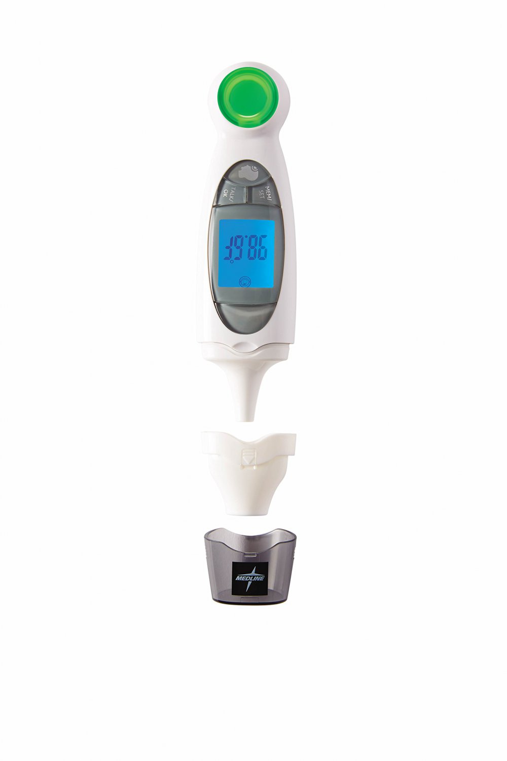 Medline Talking Ear and Forehead Thermometer, LCD Backlit Digital Display, Fever Indicator, Great fo