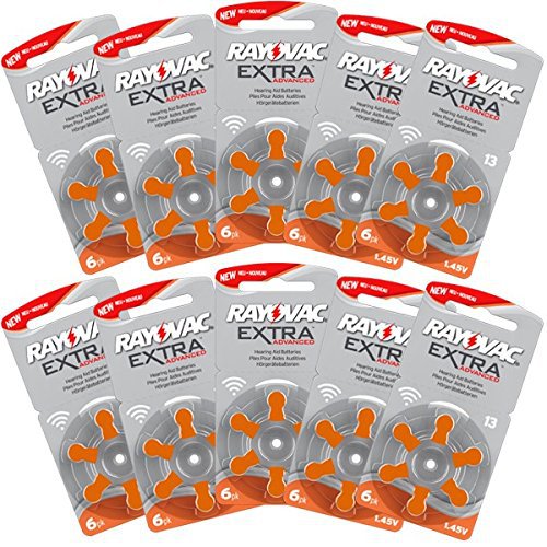 60 x Size 13 Rayovac Extra Advanced Hearing Aid Batteries