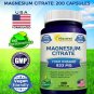 Pure Magnesium Citrate 833mg Supplement - 200 Veggie Capsules - Max Strength Vegan Mag Citrate Powde
