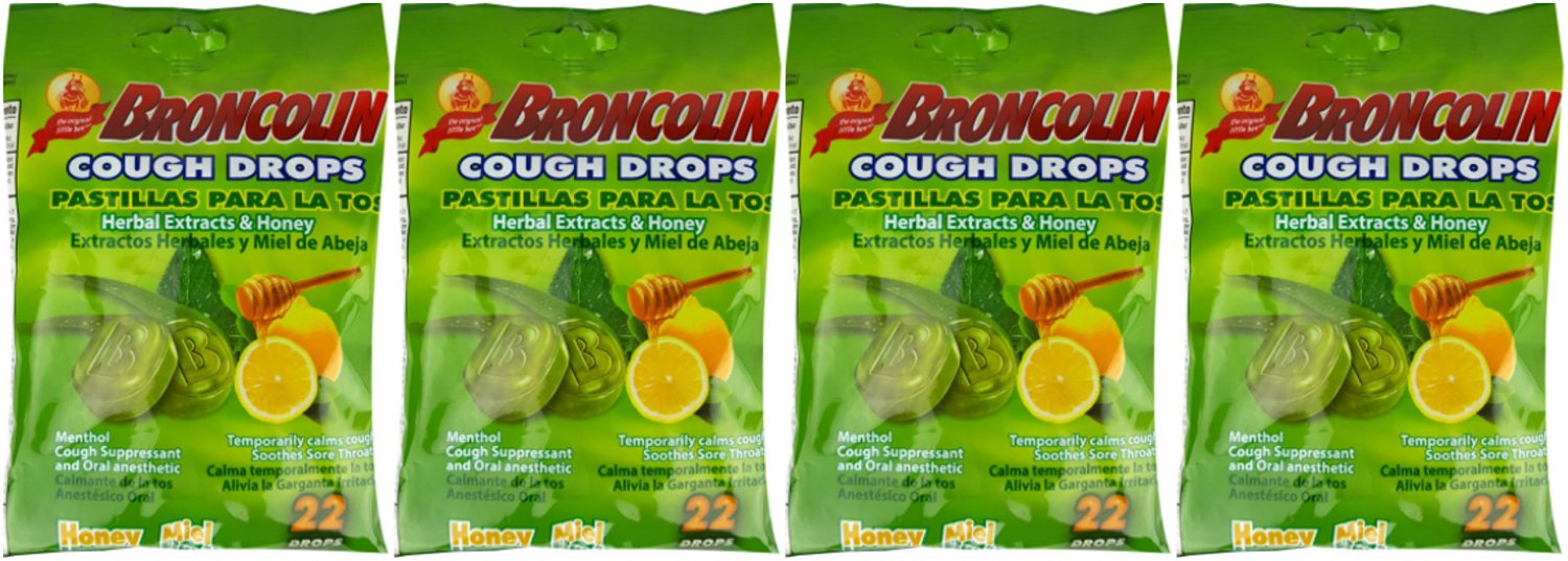 Lot of 4 Bags Broncolin Cough Drops 22 ct/Bag (Imported from Mexico)