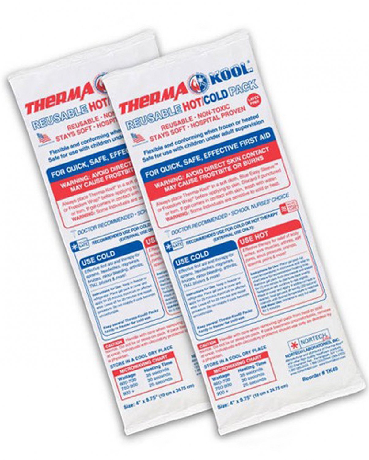 THERMA-KOOL Reusable 4"" x 9"" Cold or Hot Gel Packs. Supplementary 2-Pack offering for WISDOM WRAP