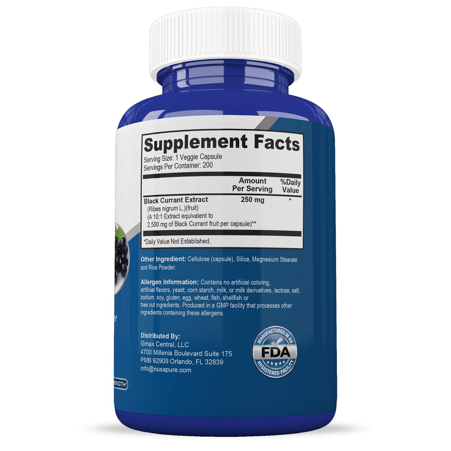 Black Currant Oil 2500 Mg 200 Veggie Capsules (Powder, Vegetarian, Non