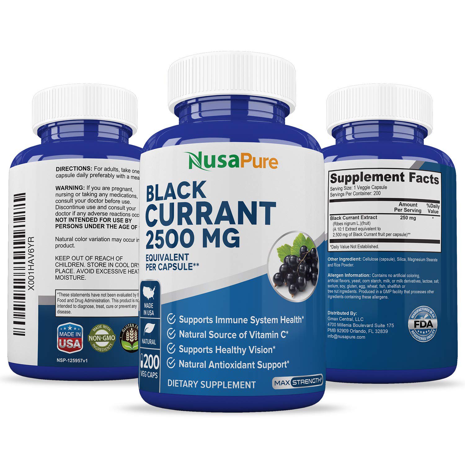 Black Currant Oil 2500 Mg 200 Veggie Capsules (Powder, Vegetarian, Non