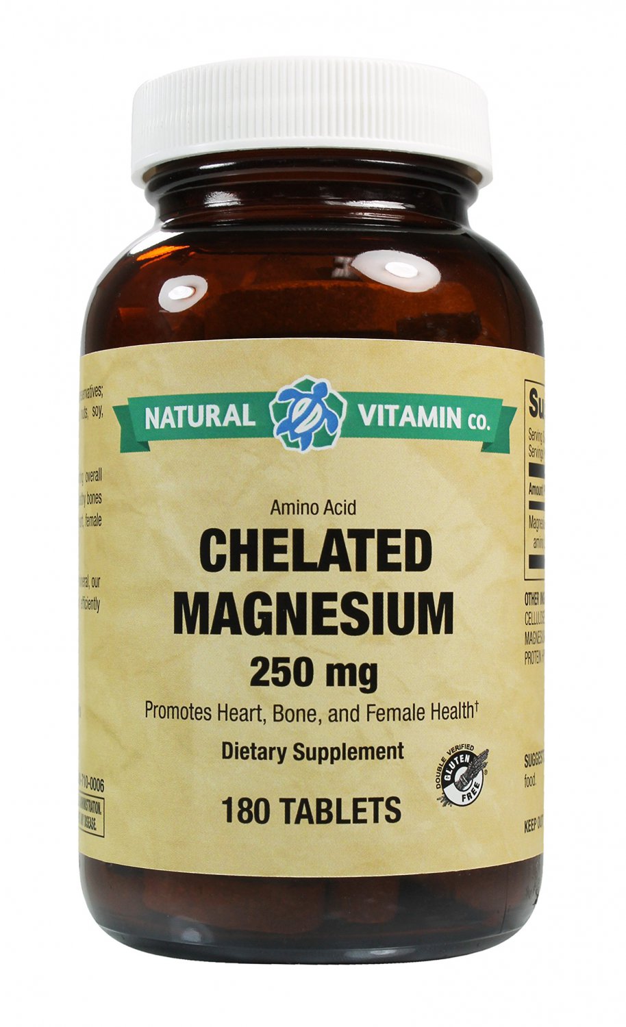 Natural Vitamin Co. Chelated Magnesium 250 MG, Magnesium (from Magnesium Oxide, Amino Acid chelate