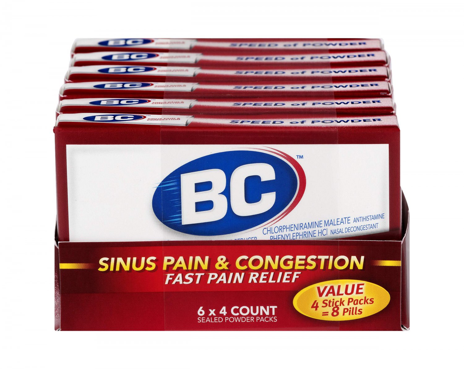 BC Sinus Pain & Congestion Powder | Fast Pain Relief | 4 Powders | 6 Pack