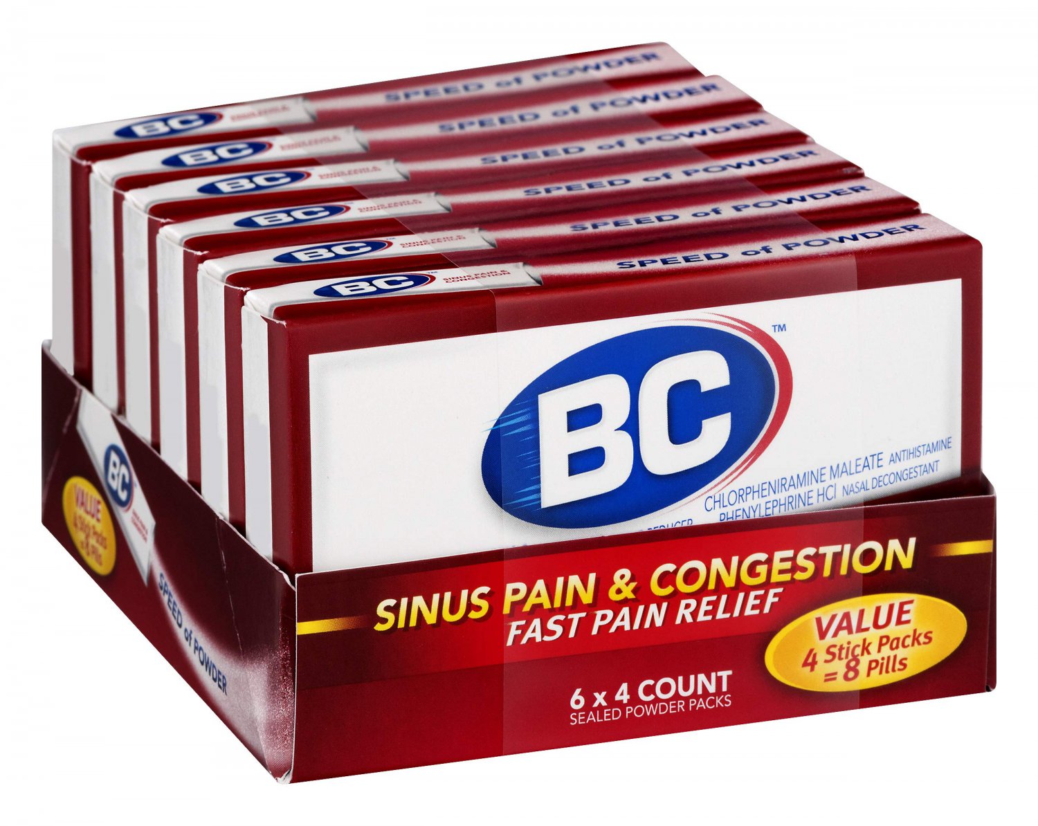 BC Sinus Pain & Congestion Powder | Fast Pain Relief | 4 Powders | 6 Pack